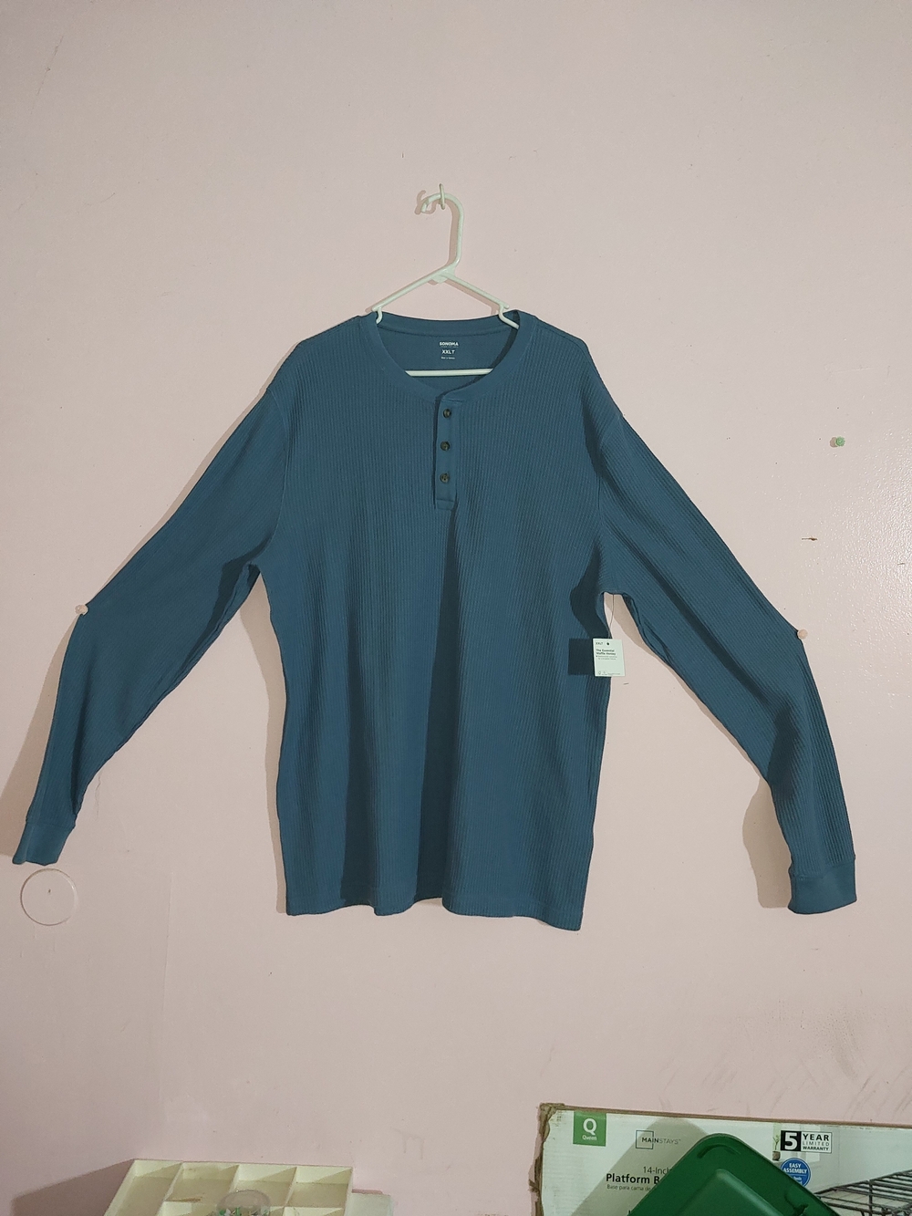 Men's Sonoma New With Tags Teal Ribbed Henley Long Sleeve Shirt